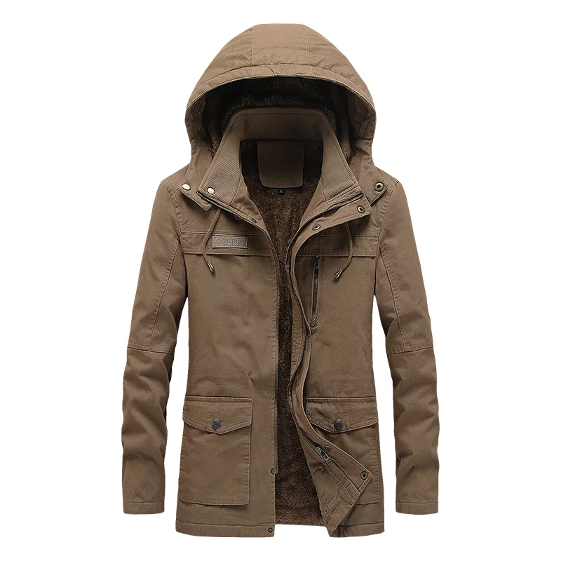 2022 New Mens Winter Casual Jassen Fleece Warme Bontkraag Parka Jas Heren Effen Kleur Windjack Afneembare Hoed Bomber Jas Mannen