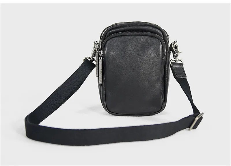 First layer cowhide men's small crossbody bag casual daily luxury real cowhide phone bag genuine leather black shoulder bag