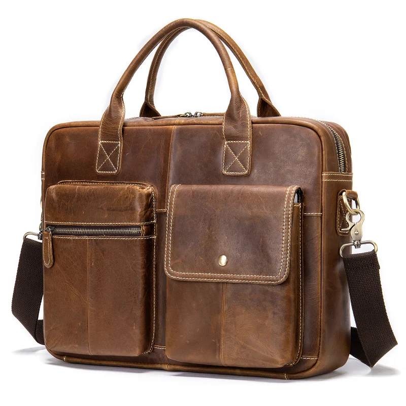 Business Computer Briefcases for Laptop 14'' Men's Bag Genuine Leather Document Bags A4 Men Briefcase Leather Bags