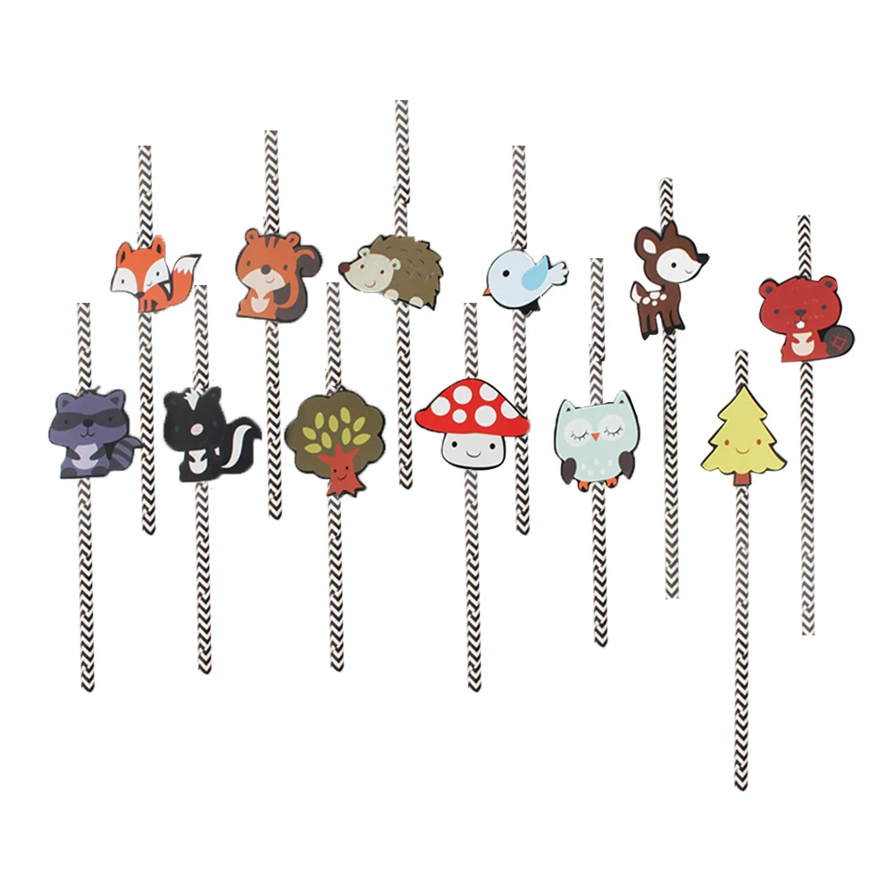 

12pcs Paper Animal Cartoon Drinking Party Supplies for Birthday Wedding Forest Theme Party