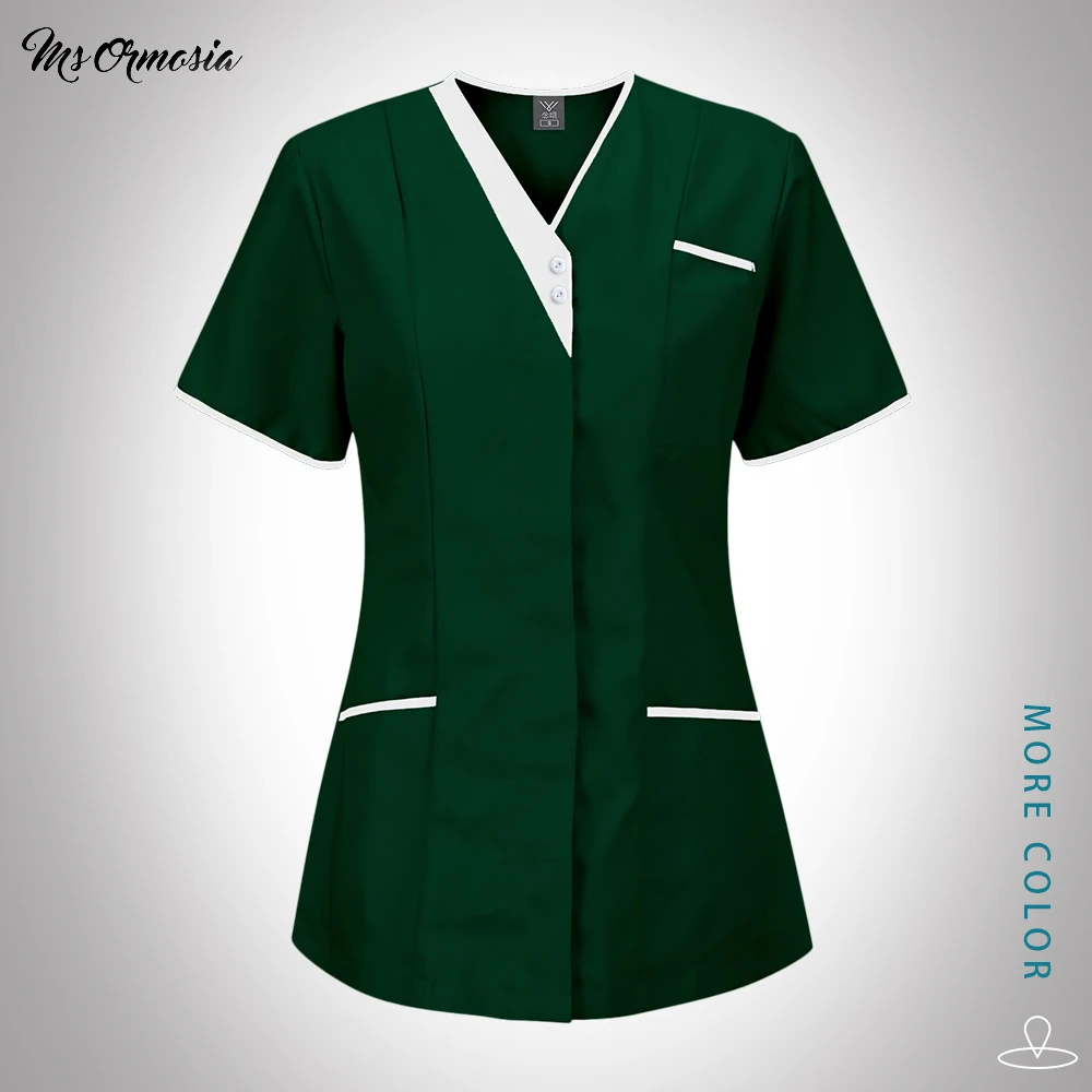 

Scrub Tops Solid Color Short Sleeve Splicing V-Neck Blouse Women Nursing T-Shirt Medical Accessories Nurse Uniform Clinic Blouse