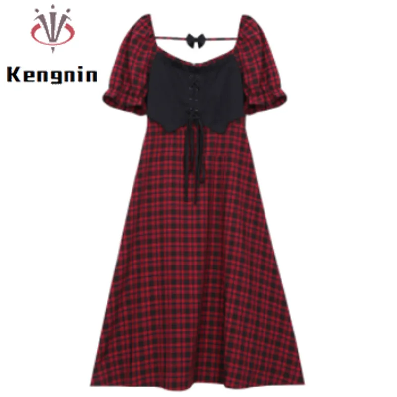 

Butterfly Bow Plaid Women Dresses 2022 Summer Loose Plus Size 4XL Female Robe A-Line Designer Dress Lady Vestido Clothes KE2845