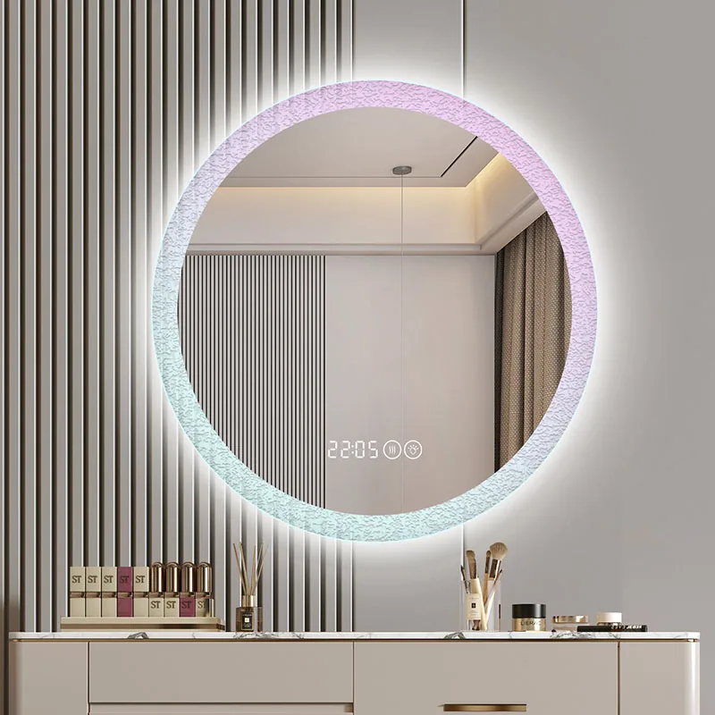 

Led Art Round Wall Mirror Bathroom Aesthetic Design Girls Vanity Mirror With Lights Creative Lamp Miroir Mural Home Furniture