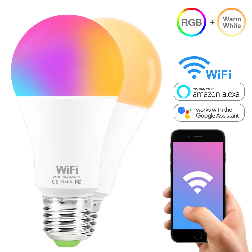 

Умная светодиодсветильник лампочка E27 B22 с поддержкой Wi-Fi, 15 Вт