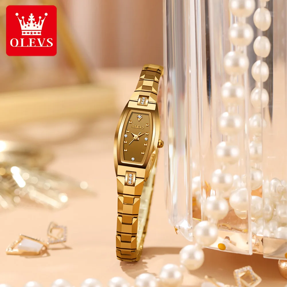 Olevs Tungsten Steel Quartz Womens Watches Luxury Fashion Brand Elegant Design with Diamond Waterproof Wristwatch For Ladies