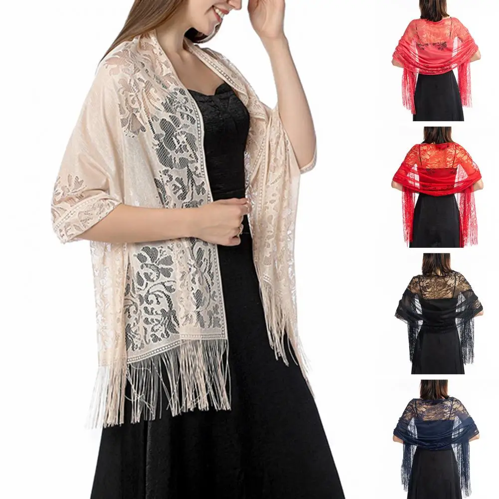 

Women Scarf Solid Color Lace Ladies Crochet See Through Bride Shawl Wrap for Wedding