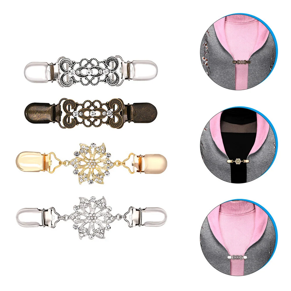 

4 Pcs Cardigan Silk Shawl Clothing Clips Collar Shirt Women The Back Blouse Alloy Dress Women's Sweater Cardigans