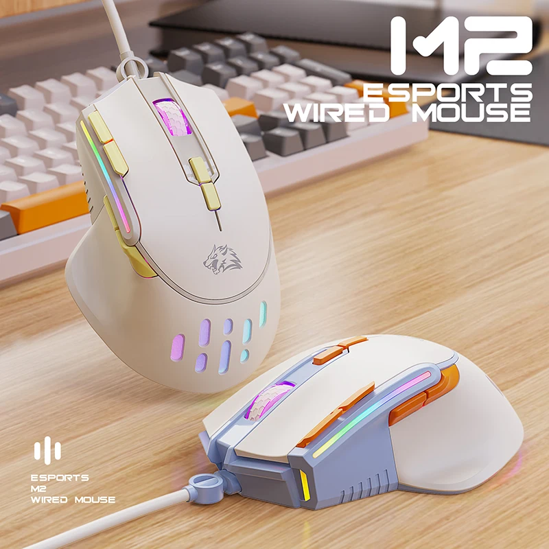 

M2 Esports Mouse, 6-speed Adjustable, 12800DPI, 9-key Wired RGB Macro Programming Suitable for Laptops