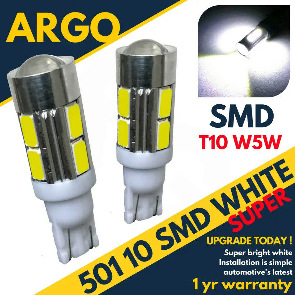 

501 10 LED SMD HIGH LEVEL BRAKE BULBS WHITE XENON T10 W5W 194 WEDGE LAMP LIGHT 2