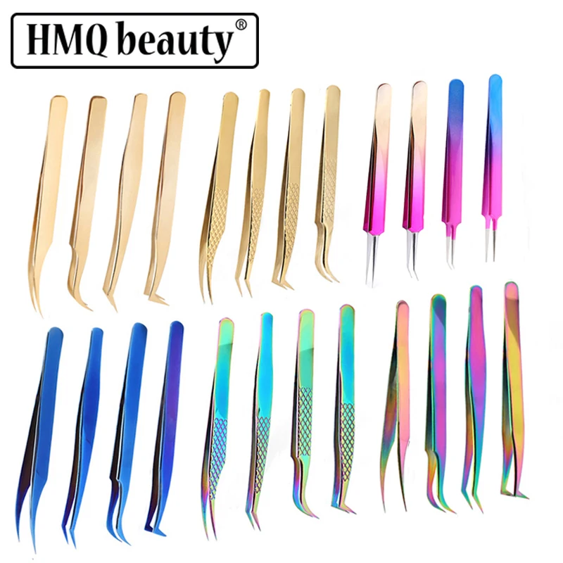 

4PCS Lash Tweezers Set False Eyelash Extension Clip Pliers Eyebrow Tweezers For Hair Nail Art Soldering Lash Tongs Makeup Tools