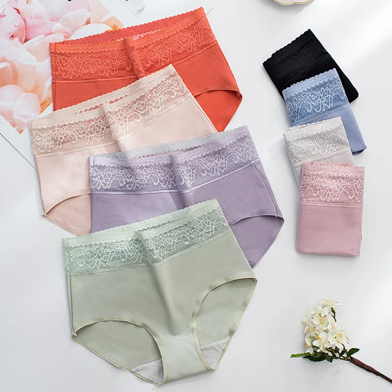 

8 / PCS new tight abdomen high waist sexy solid lace cotton women's Panties