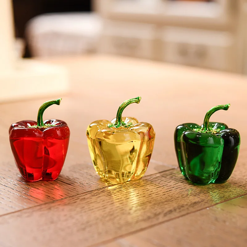 

Crystal Chili Figurines Bell Pepper Paperweight Glass Fruit Ornament Fortune Transfer Car Interior Home Table Wedding Gift Decor