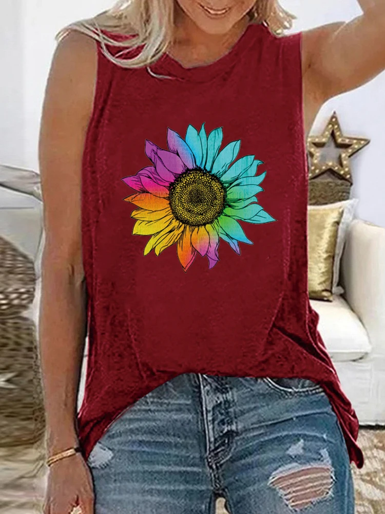 Футболка женская с ярким принтом подсолнуха повседневный Свободный Топ без