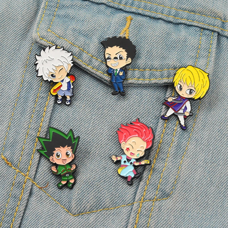 

5pcs Anime Hunter Character Enamel Pin Suits Brooches Metal Badge Backpack Gift Anime Peripherals Party Jewelry Medallion Brooch