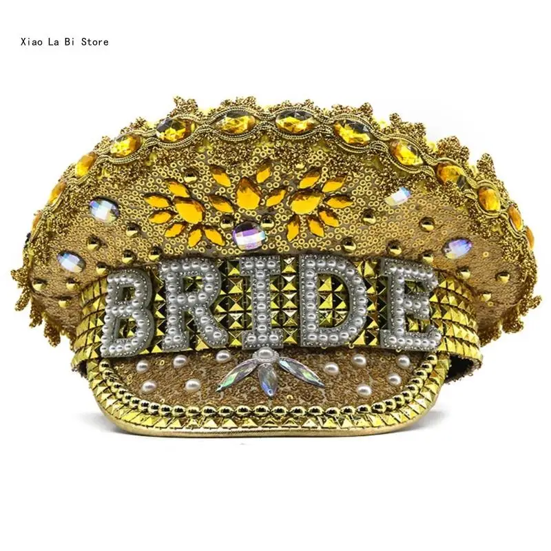 

XXFD Rivet Studded Fedora Bride Hat Glittering Sequins Hat Novelty JazzCap Captain Top Hat for NightClub Bachelorette Party