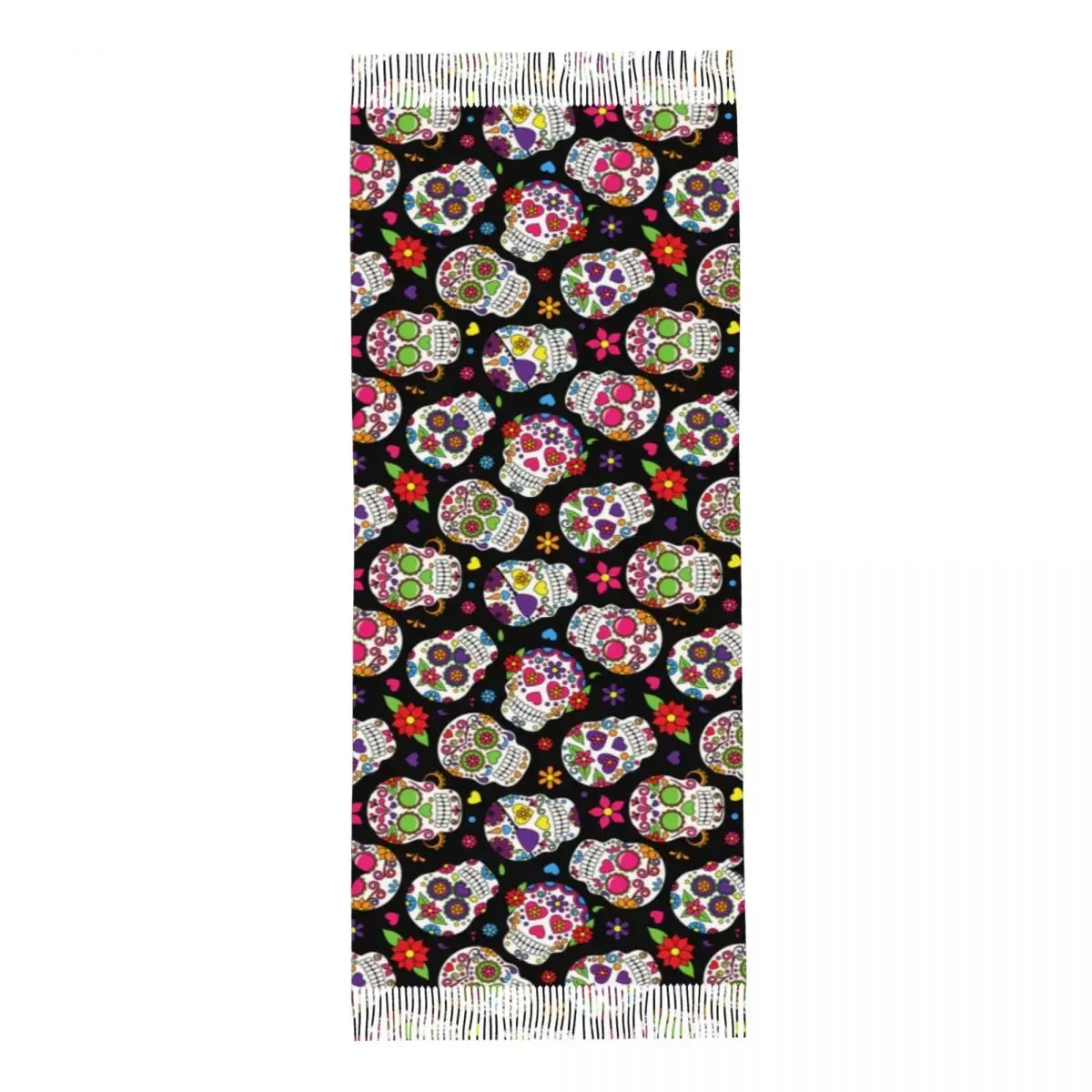 Женский шарф с бахромой большой милым сахарным черепом зимняя Осенняя шаль и