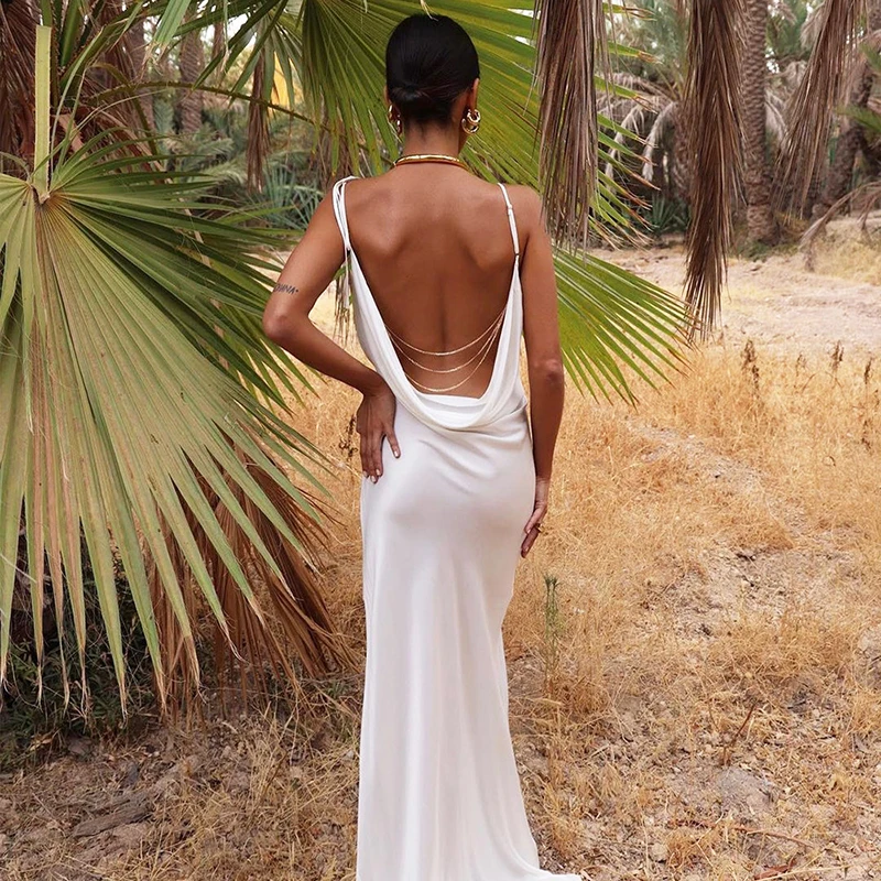 

Женское летнее платье на бретельках, однотонное длинное Привлекательное платье с открытой спиной и разрезом, модель Y2k, лето 2022