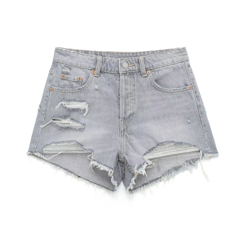 

Retro Fashion High Waist Ripped Denim Shorts Summer New Spice Girl Slim Hot Pants Raw Edge Denim Shorts