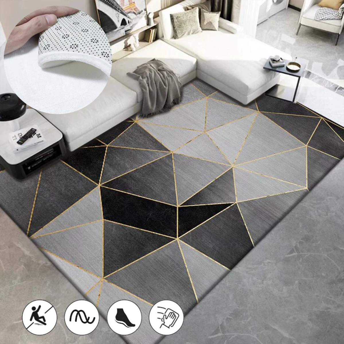 

Скандинавские геометрические коврики для гостиной, роскошный прямоугольный ковер, моющийся большой коврик для гостиной, мягкий короткий плюшевый ковер для спальни