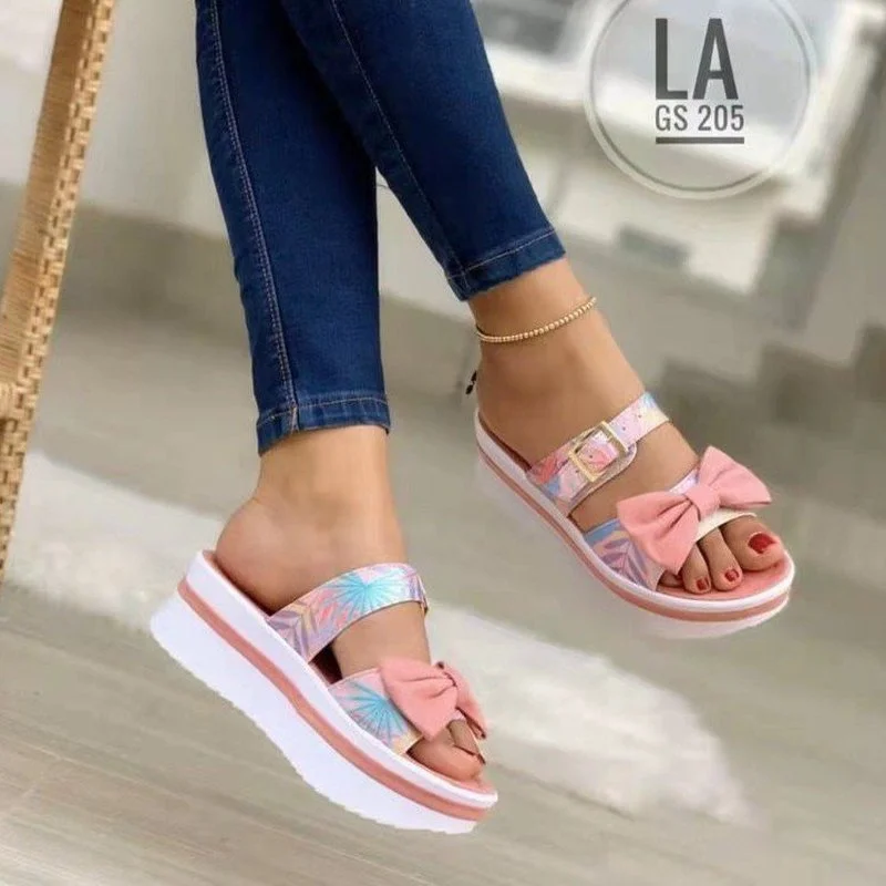 

2022 New Summer Women Sandals Bow Flat Shoes Ladies Beach Shoes Slipper Outdoor Fashion Wedge Casual Slippers 35-43
