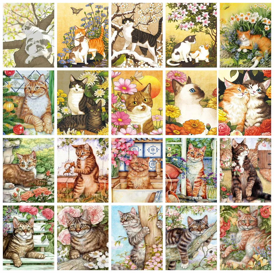 

AZQSD Paint By Numbers For Adults Cat Flower Animal HandPainted Diy Gift Wall Art Home Decor Oil Painting By Numbers On Canvas