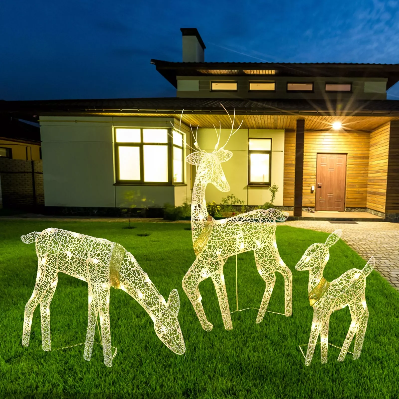 

3pc Garden Lawn Deer Lamp Shopping Mall Ornaments Home Decor Christmas Iron Reindeer Elk LED Light Decoration Sculptures