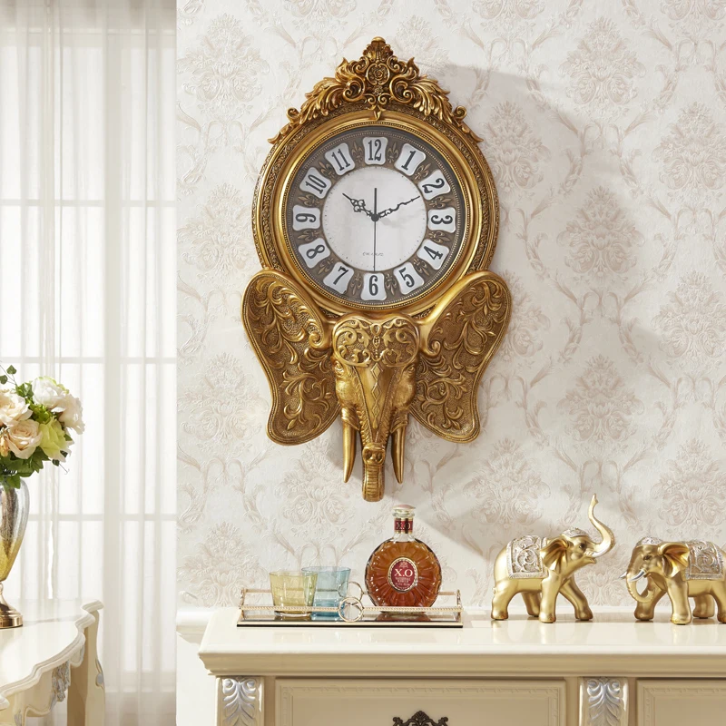 

Vintage Big Size Wall Clock Luxury Living Room Silent Wall Watch Resin Animal Gold Color Relogio Parede Clock Wall Decor