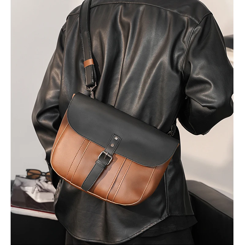 Vintage Messenger Bags Medium Size Man Crossbody Purse Fashion One Long Strap Cross Body Purses Mens Shoulder Bag Leather