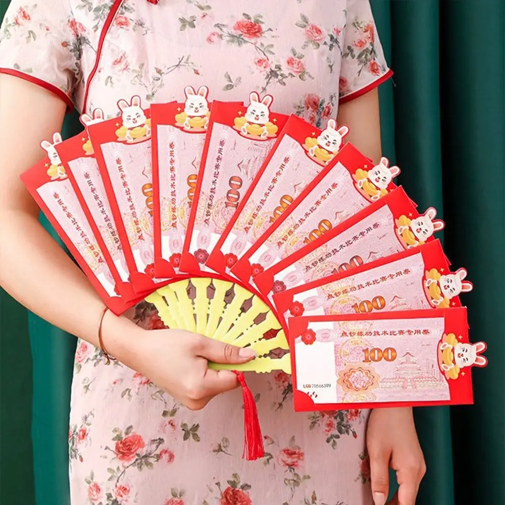 

6/8/10 Slots Exquisite Best Wish 2023 Rabbit Year Red Envelope Fan Shape Money Pockets Happy New Year Spring Festival