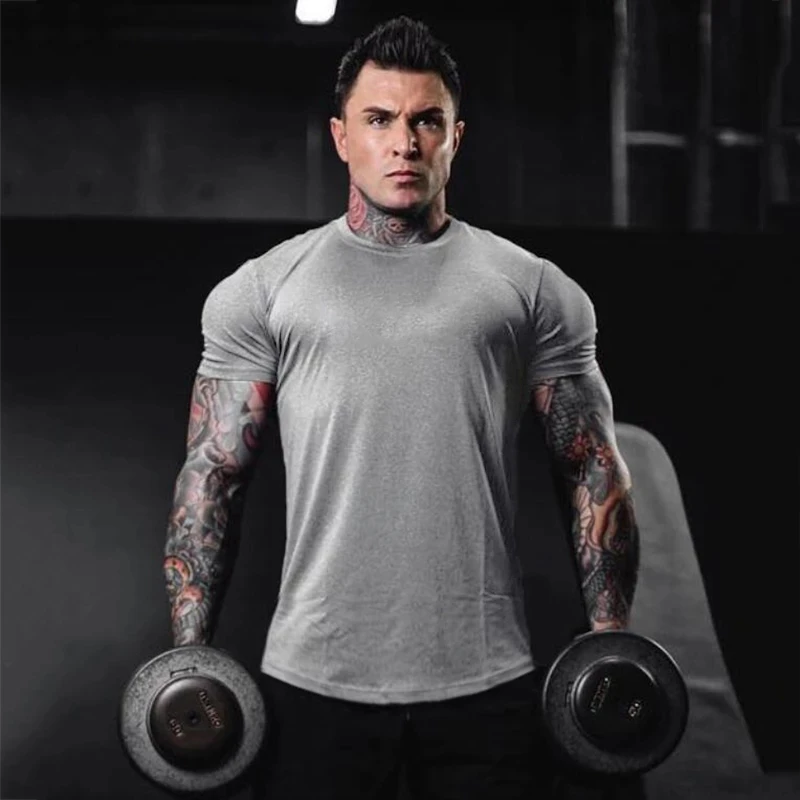 

Plain Gym Clothing Fashion T Shirt Men Cotton Breathable Mens Short Sleeve Fitness T-shirt Summer Tshirt Casual Tee Shirt homme