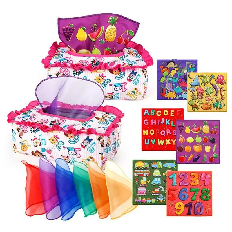

Plush Montessori Sensory Toys For Babies STEM Montessori Toy With Colorful Soft Scarves Pull Along Activities Educational