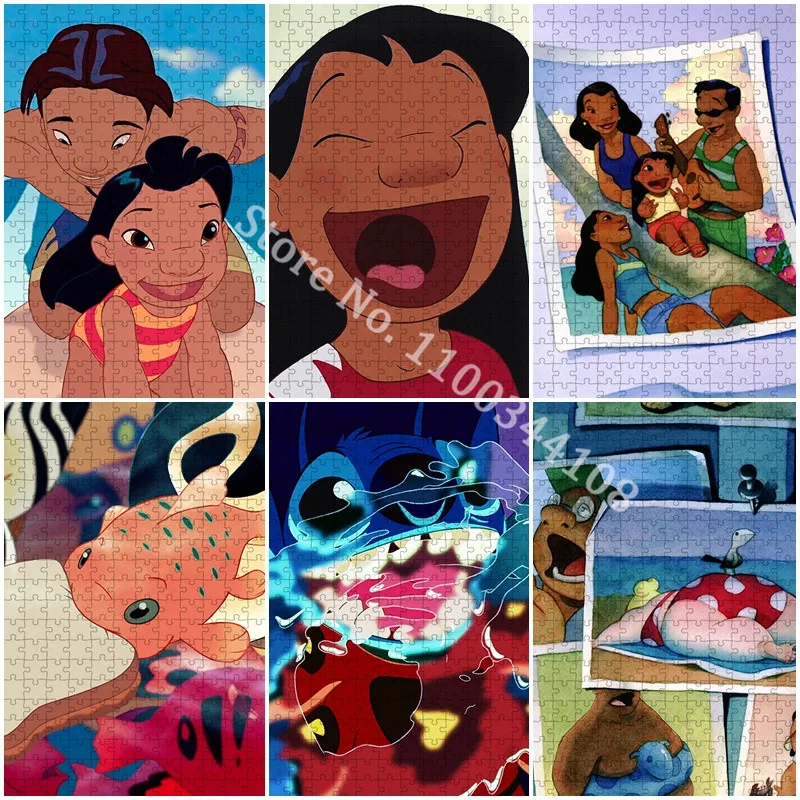 

300/500/1000 Pcs Puzzles Disney Cartoon Lilo & Stitch Characters Jigsaw Puzzle Children Educational Toy Adult Decompression Game