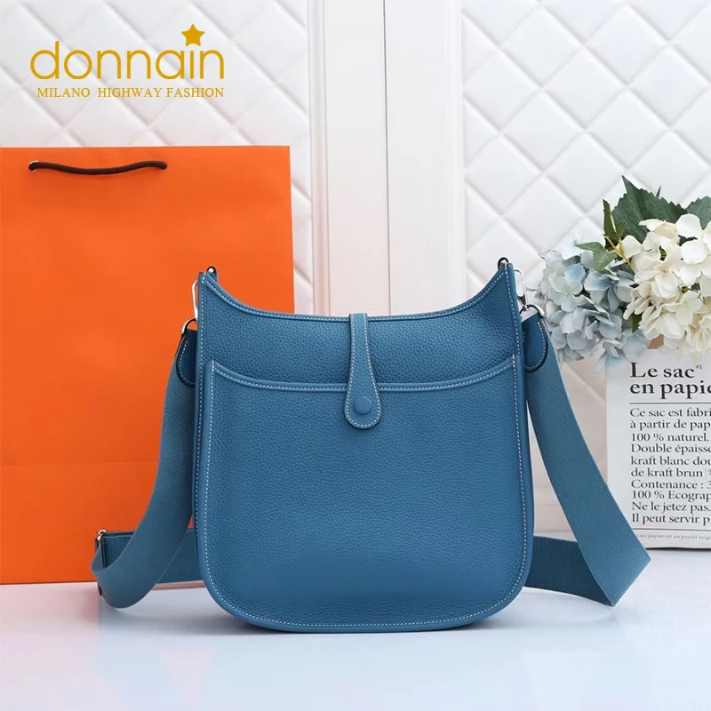 

DONNAIN 2022 Women's Designer Luxury Togo Genuine Leather Crossbody Bag Northern Blue Casual Daily Unisex Couple Shoulder Bag