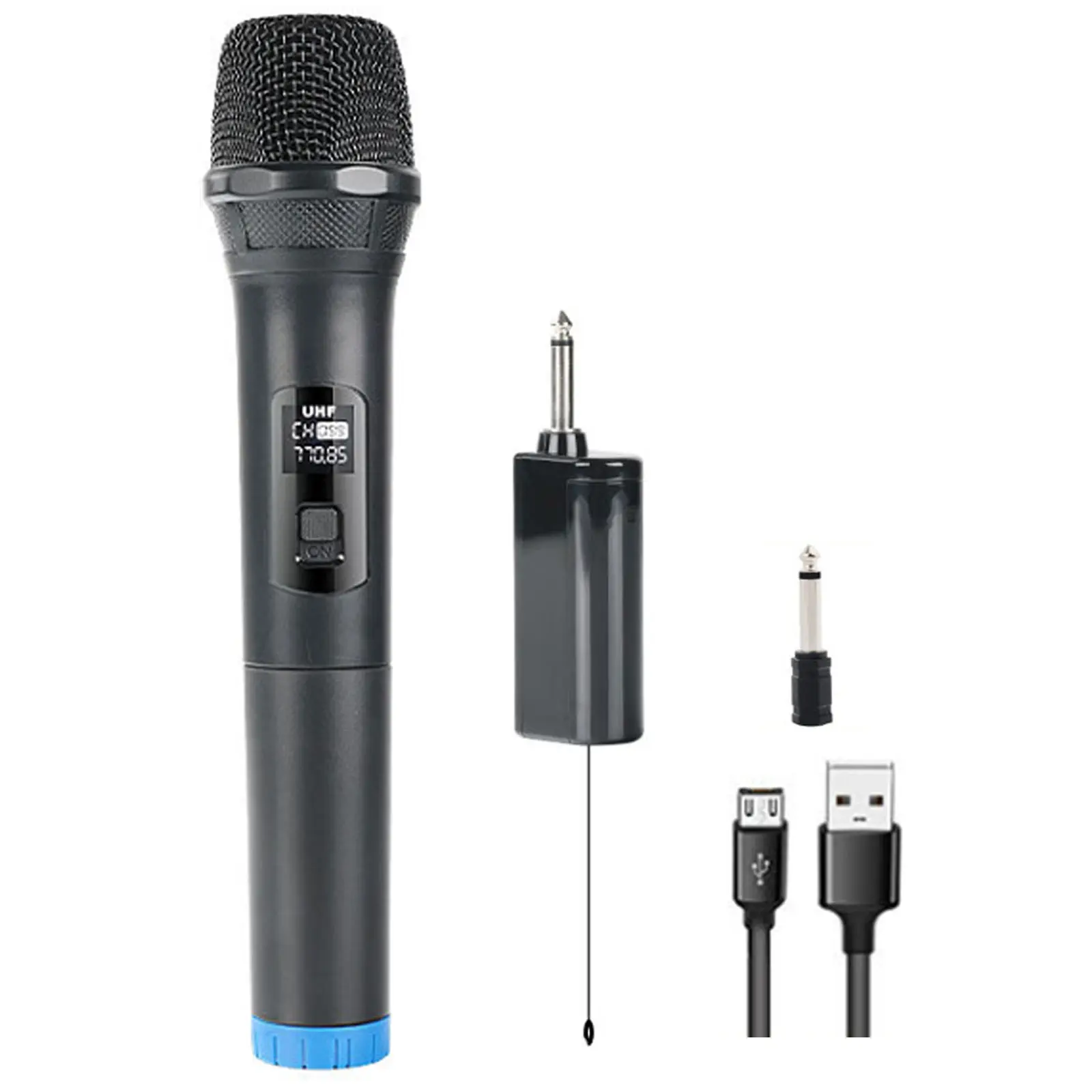 

Wireless Microphone Metal Black Cordless Handheld Mic Karaoke Speaker with Rechargeable Receiver for Party Speech DJ Singing Voi