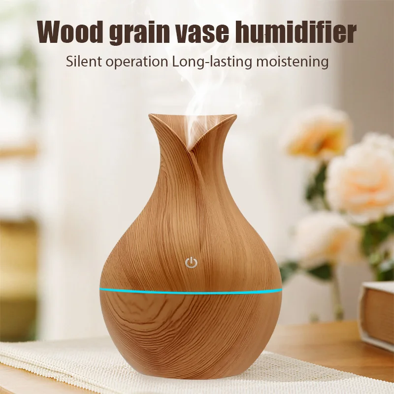 

130ML USB Air Humidifier Mini Wood Grain Aroma Diffuser Essential Oil Aromatherapy Cool Mist Maker with LED for Home Car Office