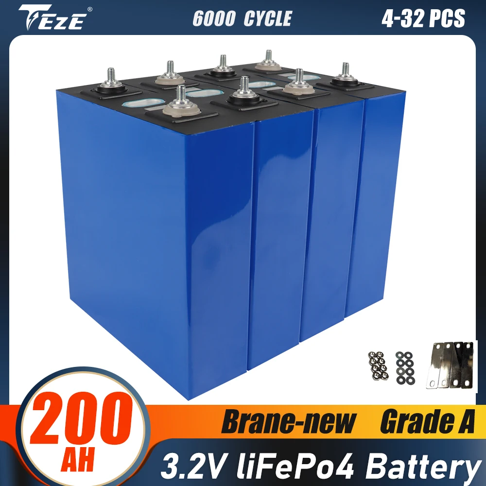 

Grade A 3.2V 200AH Lifepo4 Battery Brand New Lithium Iron Phosphate Solar Cell for 12V 24V 48V Boats Golf Carts EV RV Forklift