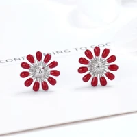 sterling silver red sunflower drop gum stud earrings simple fashion daisy drop gum flower silver ear jewelr