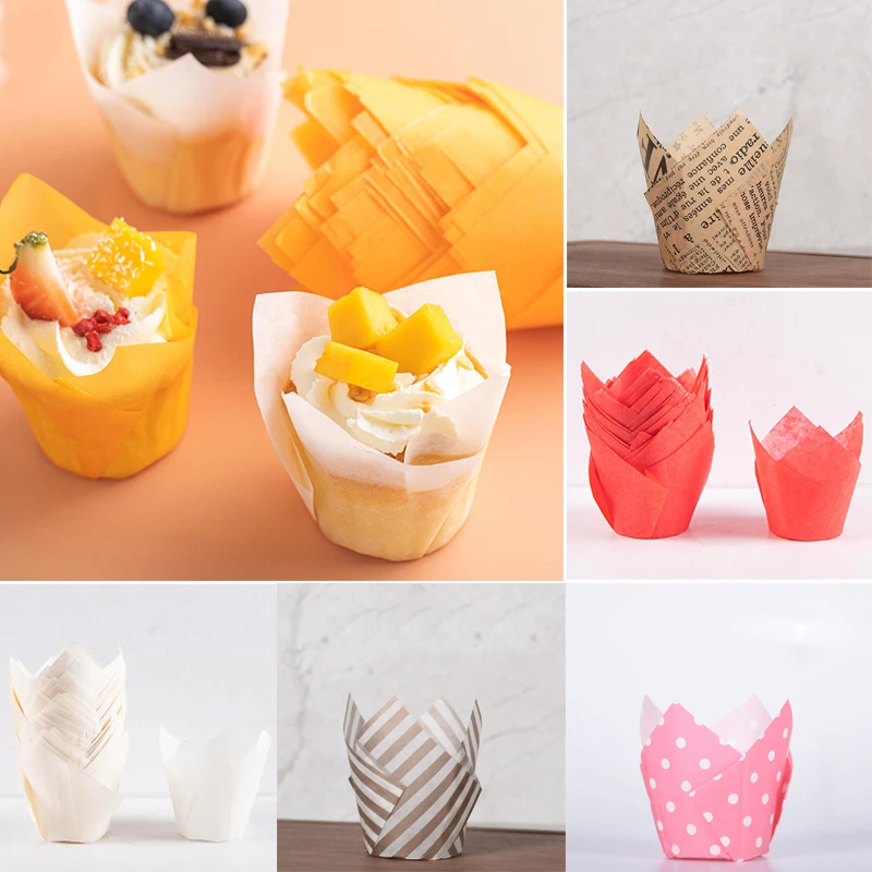 

50PCS Cupcake Liner Baking Cup Muffin Paper Cup Tulip Oilproof Cake Mold Wrapper Decoration For Wedding Party