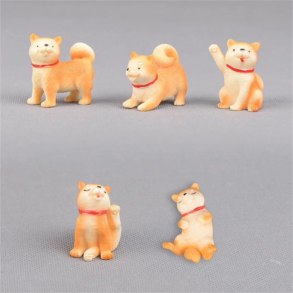 

5pcs/set Mini Akita Dog Figurines DIY Resin Miniatures Yellow Puppy Micro Landscape Garden Bonsai Ornaments Home Desk Decor