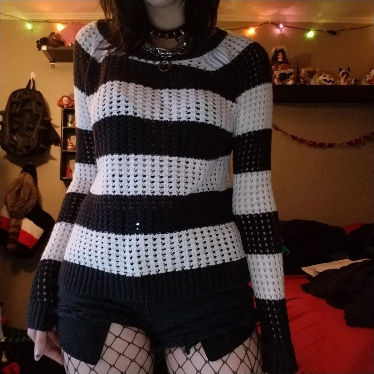 

Gaono E-girl Gothic Striped Knitted Pullovers 00s Retro Dark Academia Sweater Y2K Vintage Harajuku Grunge Jumpers Autumn Clothes