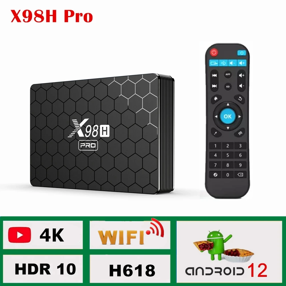 

X98H Pro Smart TV Box Android 12 Allwinner H618 4K Media Player WIFI 6 BT5.0 1000M LAN Google Voice Assistant Set Top Box