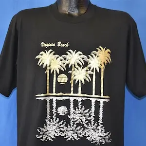 90s Virginia Beach Palm Tree Sunset Ocean Black t-shirt Extra Large
