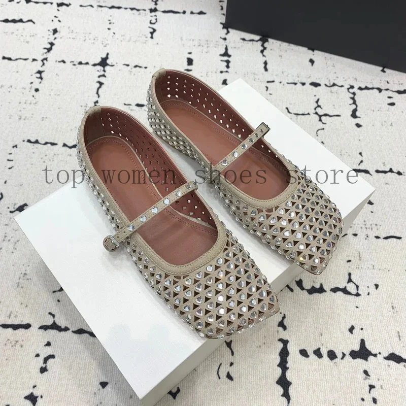 2024 летние новые модные туфли Мэри Джейн с квадратным носком и стразами удобные