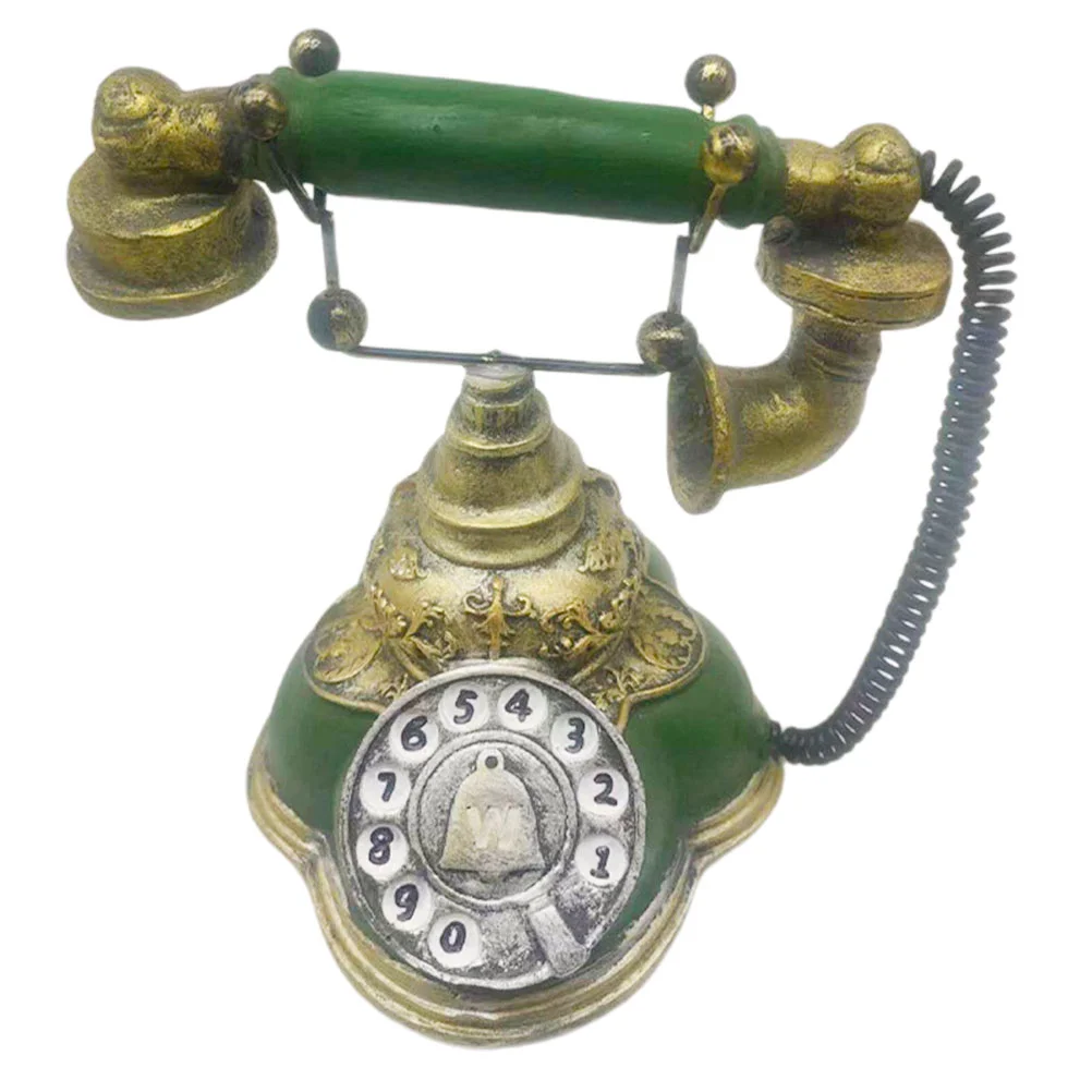 

Small Phone Telephone Statue Antique Decor House Model Resin Ornament Rotary Phones