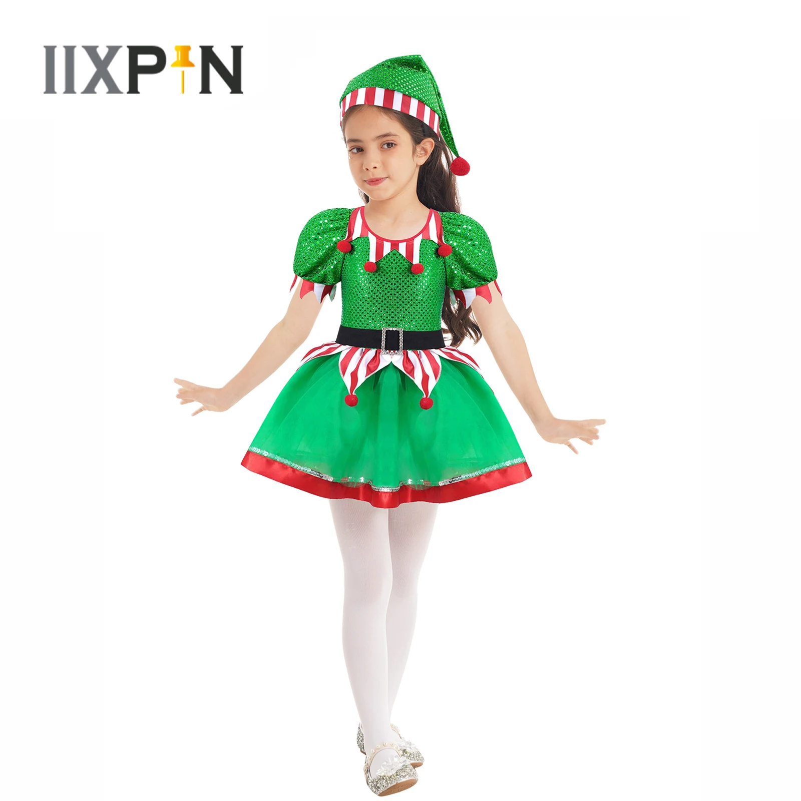 Купи Kids Girls Christmas Elf Costume Cosplay Princess Xmas Party Outfit Sequins Ballet Dance Leotard Mesh Tutu Dress With Hat New за 869 рублей в магазине AliExpress