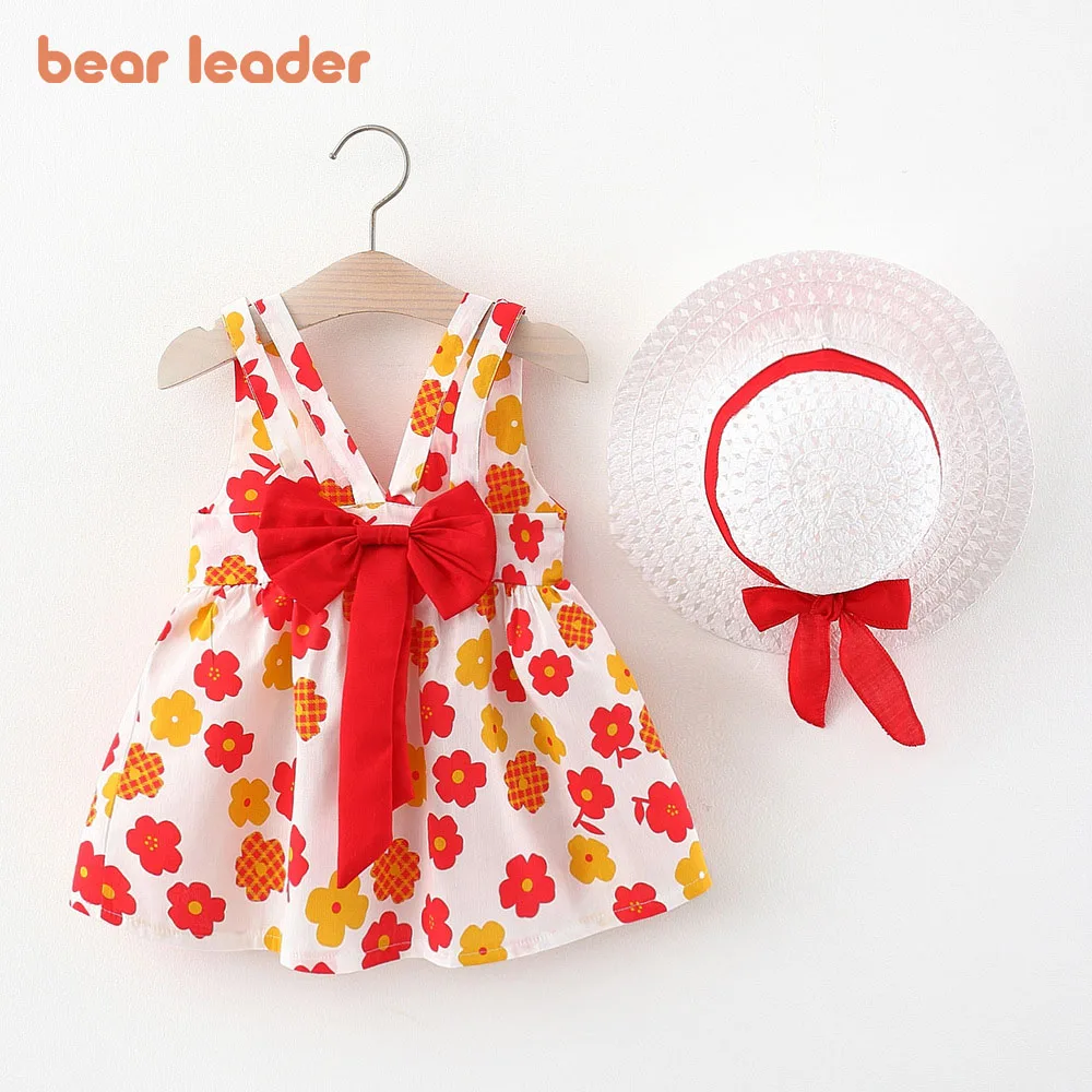 

Bear Leader Summer Newborn Baby Clothes Infant Girl Clothes Korean Print Sleeveless Cotton Beach Dress + Sunhat Princess Dresses