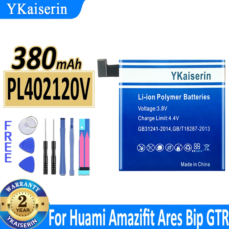

Аккумулятор ykaisin PL402120V для смарт-часов Huami Amazifit Ares Bip GTR A1608, 380 мАч, с бесплатными инструментами