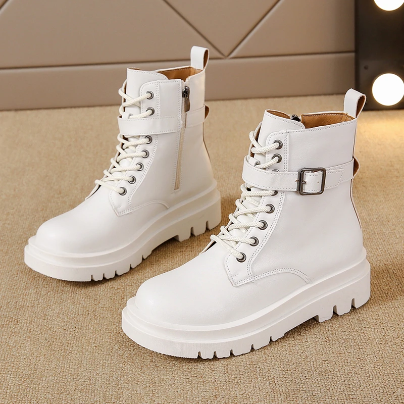 

2023 Women's Boots Autumn and Winter New Style Lace Up Fashion Casual Ankle Boots Mid Heel Thick Soled Shoes Botas De Muje Women