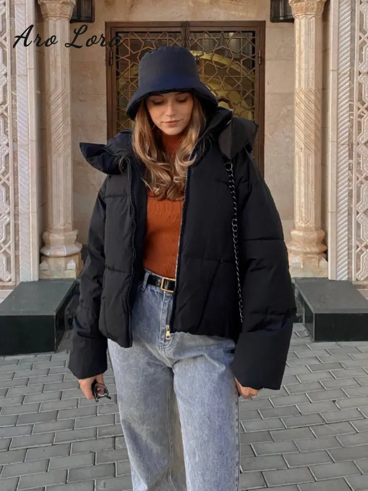 Women's Hooded Down Puffer Jackets 2022 Winter Warm Cotton Padded Parkas Loose Solid Thicken Female Coats Ladies Zippers Outwear