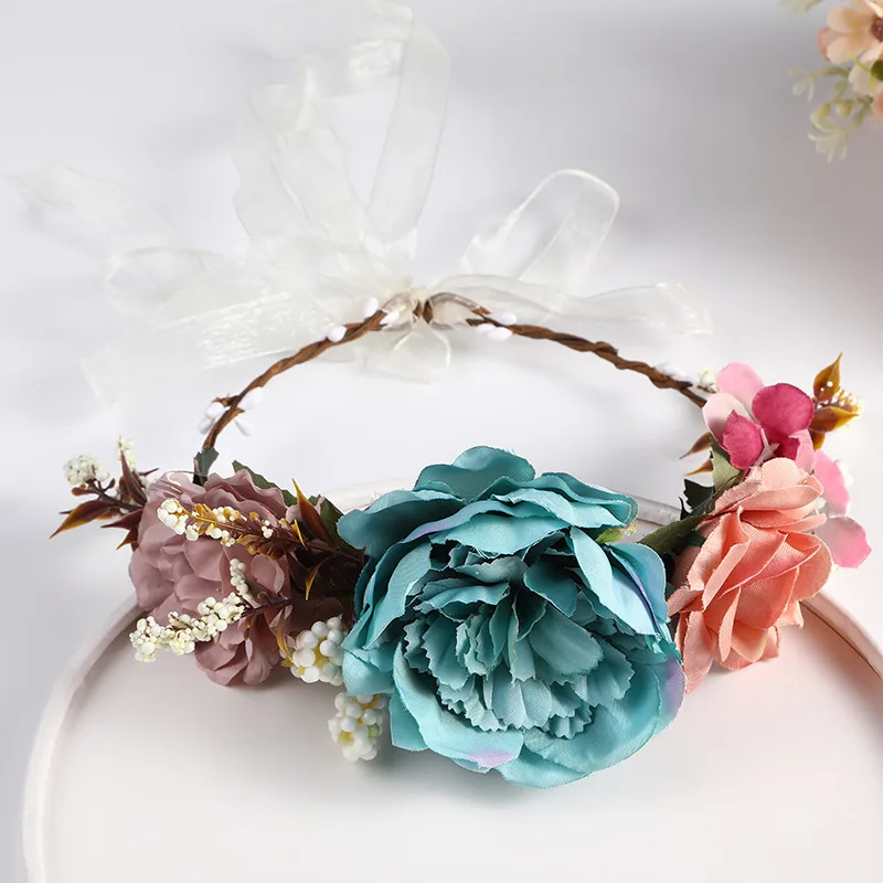 

Бесплатная доставка, цветочный ободок, венок для волос, цветочный женский головной убор с лентой, Свадебный праздник, украшение для вечерин...
